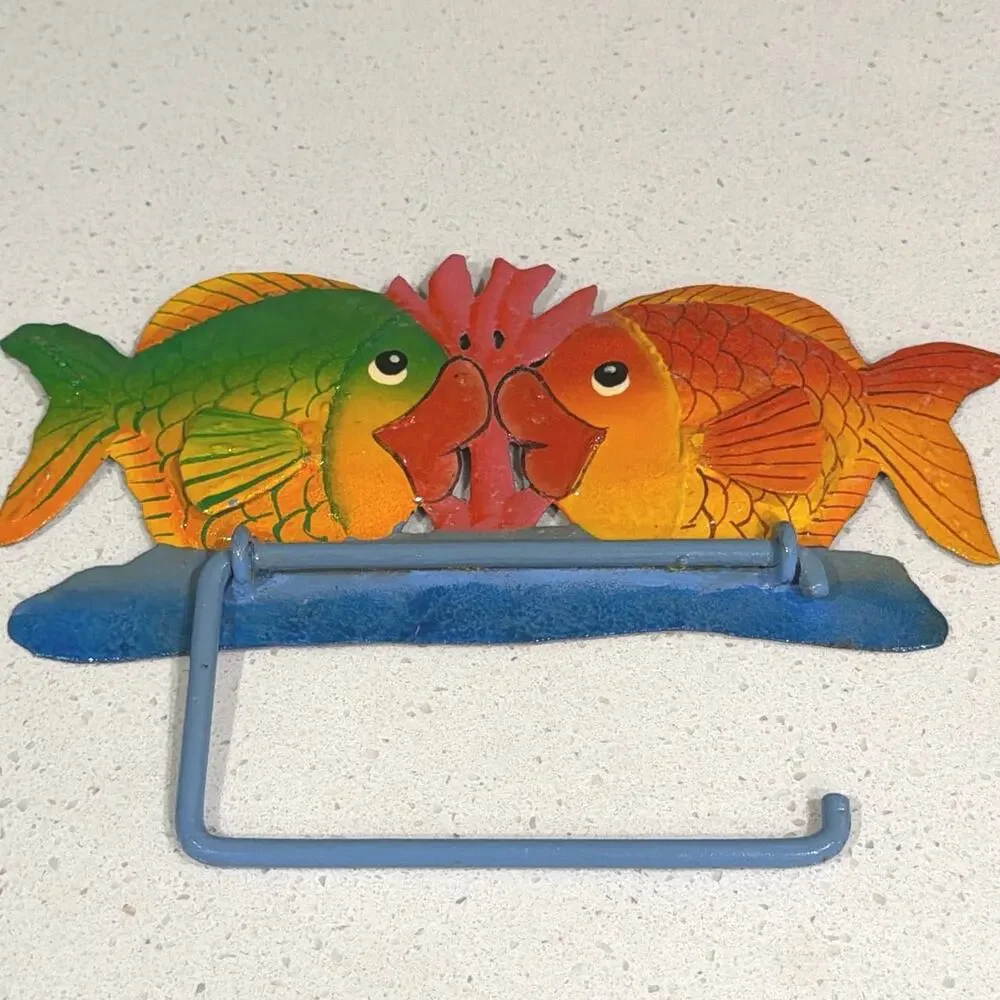 Metal bright colored fish towel rack wall hanging